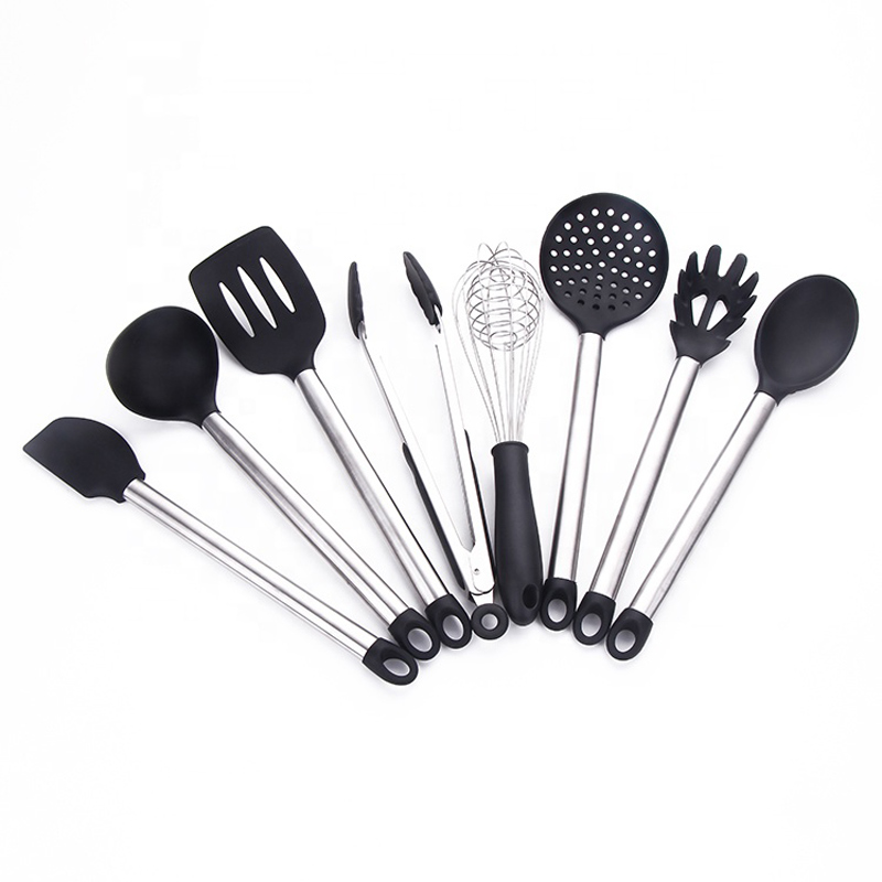 Mânere de oțel inoxidabil Utilaje de gătit BPA Liber Non Toxic Silicone Turner Tongs Spatula Spoon Kitchen Gadgets Utensil Set