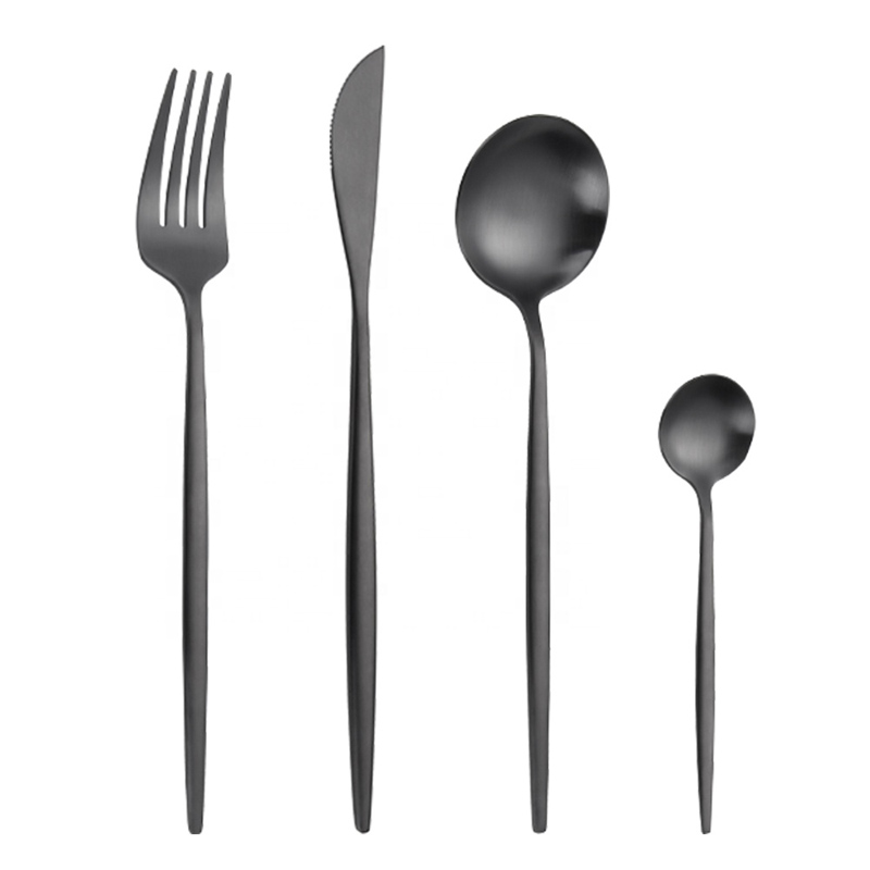 tacâmuri moderne reutilizabile tacâmuri de culoare restaurant din titan negru, set de tacâmuri metalice din oțel inoxidabil mat