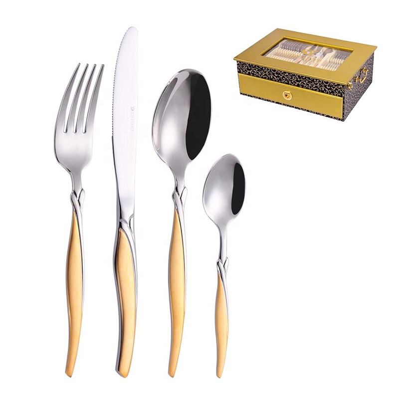 72/84/86 Gottinghen Stainless Steel Flatware Gold 86 Pcs Cutlery set cu cutie de lemn