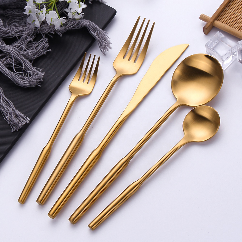 Titan Gold Plating Brass Flatware Matt Finish Metal Fork Spoon Knife Matte Gold Cutler